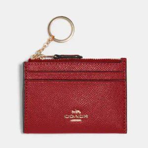 Coach Key Chain ID Window Leather Wallet Red NWT